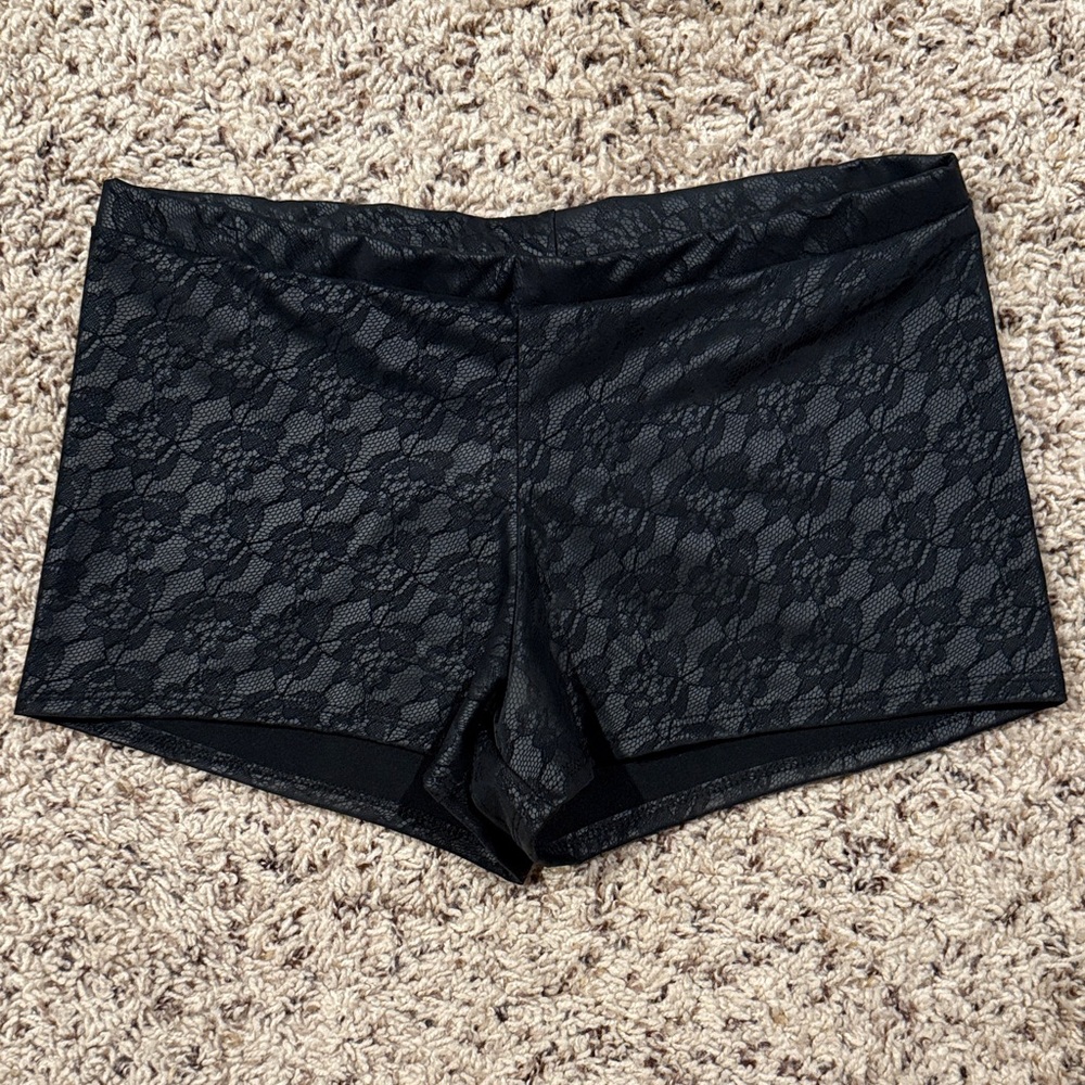 Size medium faux leather floral and lace mini shorts